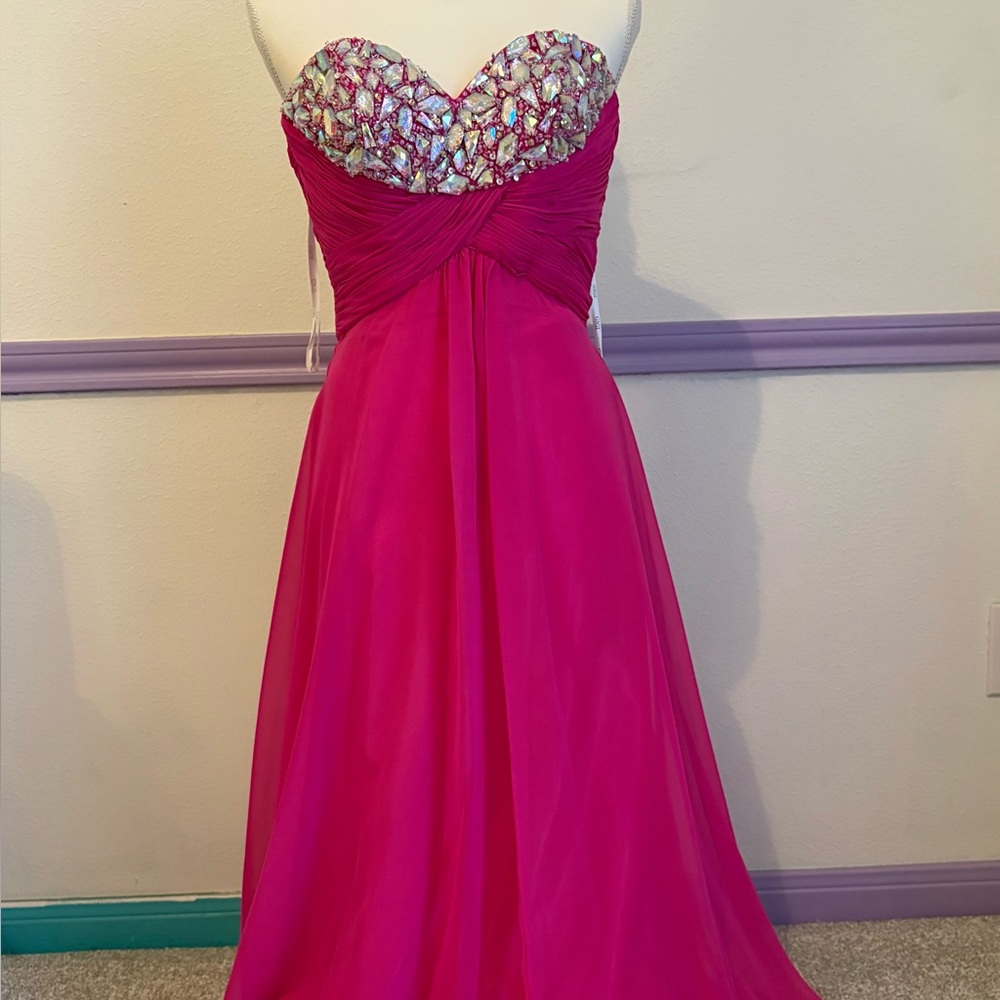 GiGi Strapless Fuchsia Beaded Maxi Dress